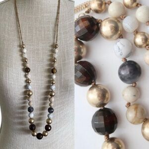 Plunder Long Earth Tone Beaded Statement Necklace